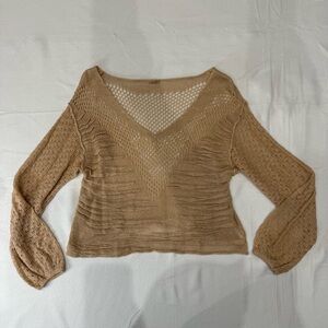 Free People Crochet Knit Boho Sweater Top – Beige